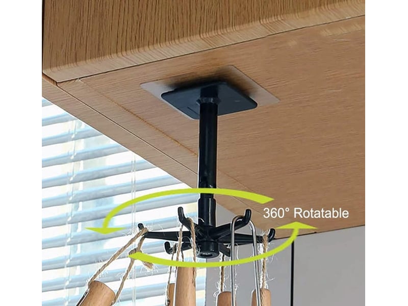  Porte-ustensiles de cuisine à 6 crochets, support sous armoire rotatif 360°, rangement gain de place pour cuisine et salle de bain, montage facile, noir  - Conforama C