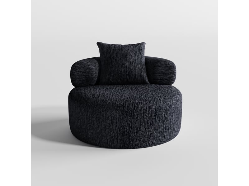  Fauteuil rond fixe 1 place en chenille noire 100 x 100 x 65 cm, mousse haute densité, avec coussin, salon bureau 100X100X65cm - Conforama A