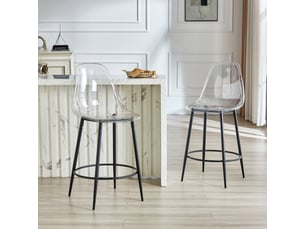 Ensemble de 2 tabourets transparents au design flottant – pieds noirs en métal, cuisine ouverte, luxe minimaliste