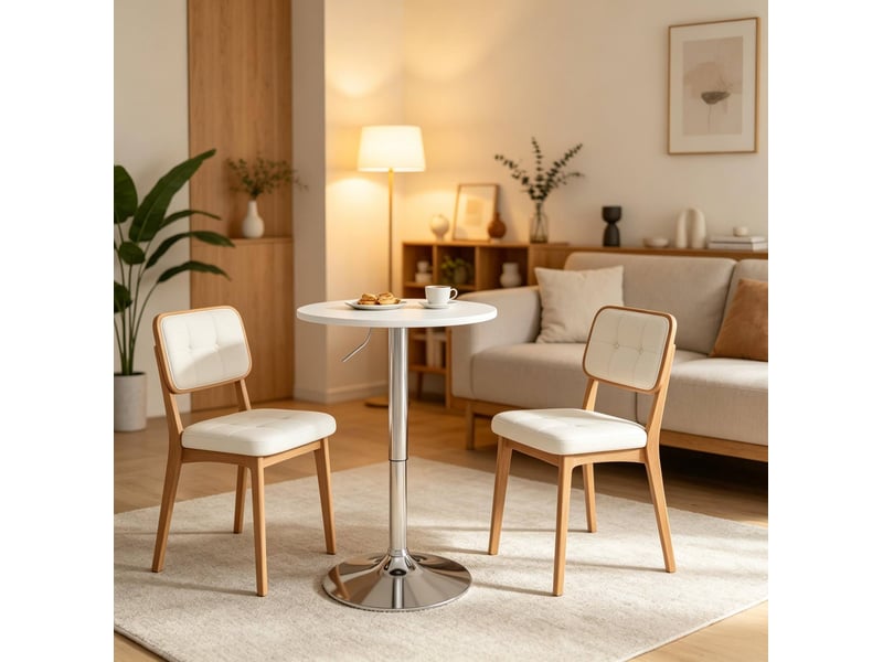  Table de bar ronde d60 cm en mdf et métal réglable en hauteur blanche chicfurn  - Conforama D