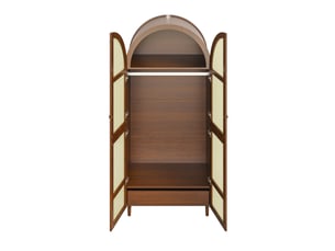 Armoire penderie portes cintrées en rotin avec tiroirs coloris noyer 80x50x179 cm