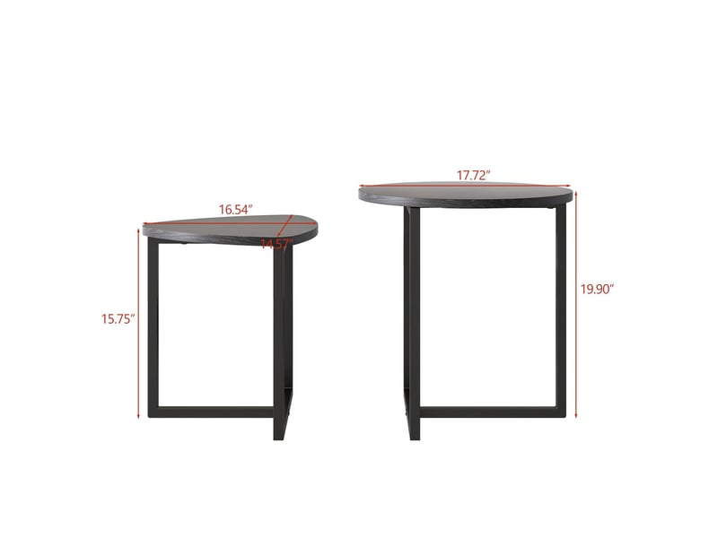  Lot de 2 tables basses gigognes rondes 45x48 et 42x40 cm, style industriel, structure métal, effet bois noir  - Conforama C