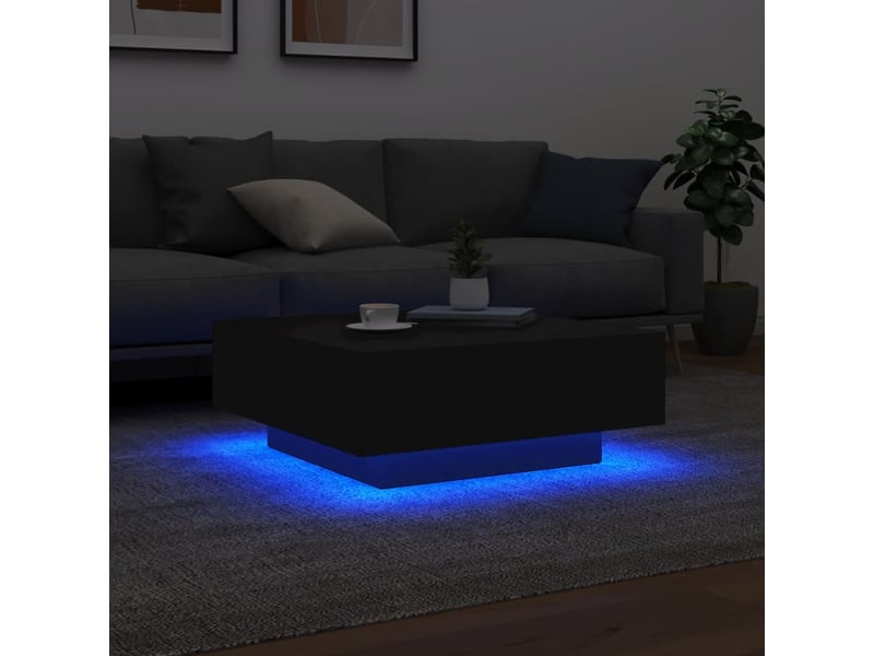  Table basse - table de salon - table à thé avec lumières led noir 80x80x31 cm  - Conforama D