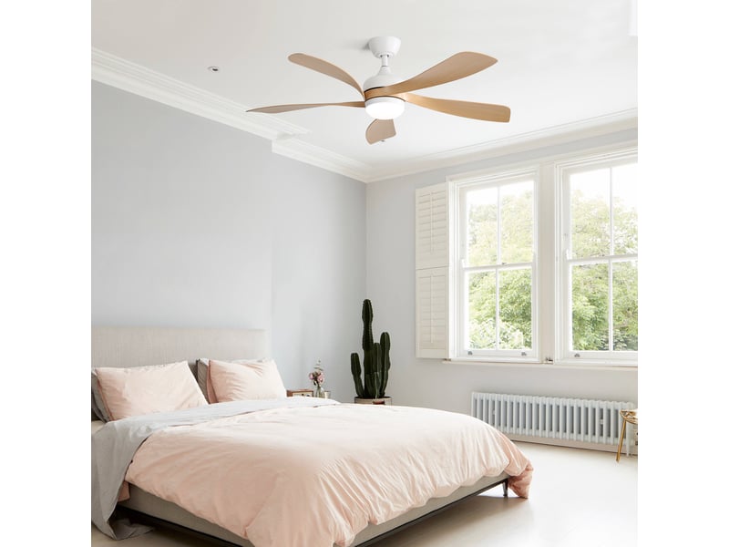  Ventilateur de plafond led 132 cm avec télécommande, moteur dc réversible silencieux, 5 pales abs, 3 températures de couleur, finition naturel  - Conforama B