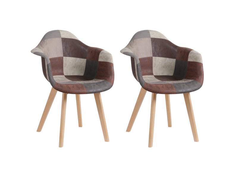  Chaises patchwork vintage (lot de 2) - pieds en bois massif - chaises de salle à manger et de salon (marron)  - Conforama A