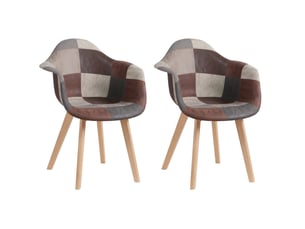 Chaises patchwork vintage (lot de 2) - pieds en bois massif - chaises de salle à manger et de salon (marron)