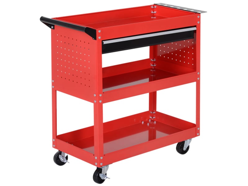 Chariot à outils mobile 3 niveaux 82 × 35 × 76 cm, boîte à outils avec 4 roulettes, rangement pratique  - Conforama A