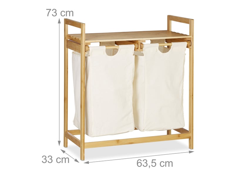  Panier à linge double pratique avec 2 compartiments 70 x 40 x 60 cm en bambou naturel 13_0007557  - Conforama B