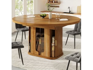 Table à manger extensible ronde à ovale 118-158 cm, mdf bois foncé, rangement central, jusqu'à 6 personnes