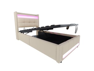 Lit coffre 90x200 cm KORFEE   coloris beige
