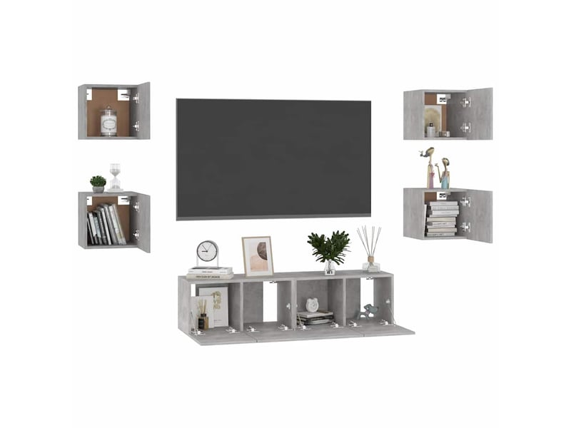  Ensemble de meubles tv 6 pcs gris béton bois d'ingénierie shl68716  - Conforama C