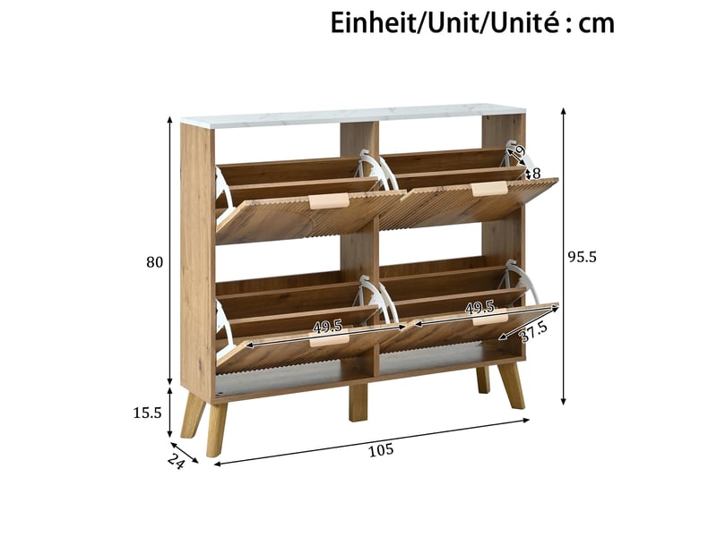  Meuble à chaussures 105 x 24 x 95,5 cm mdf effet bois, 4 rabats,rangement d'entrée GL Store - Conforama C