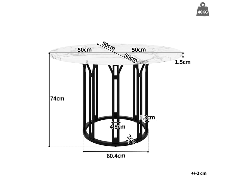  Table ronde 100×100×74cm avec pieds en métal, design élégant, motif marbre (non en marbre), mdf, couleur noir et blanc  - Conforama D