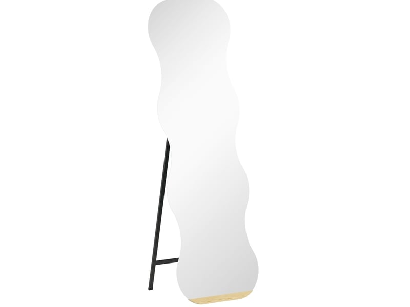 Miroir plein pied ondulé sans cadre noir en verre trempé, base en pin, à poser ou adosser, 160 cm - Conforama A