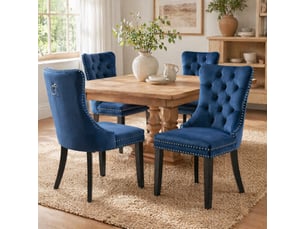 Lot de 2 chaises de salle à manger en velours bleu avec pieds en bois