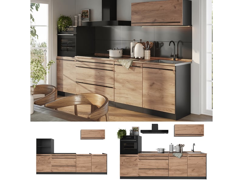  Vicco cuisine, chêne doréanthracite, 280cm sans plan de travail  - Conforama D