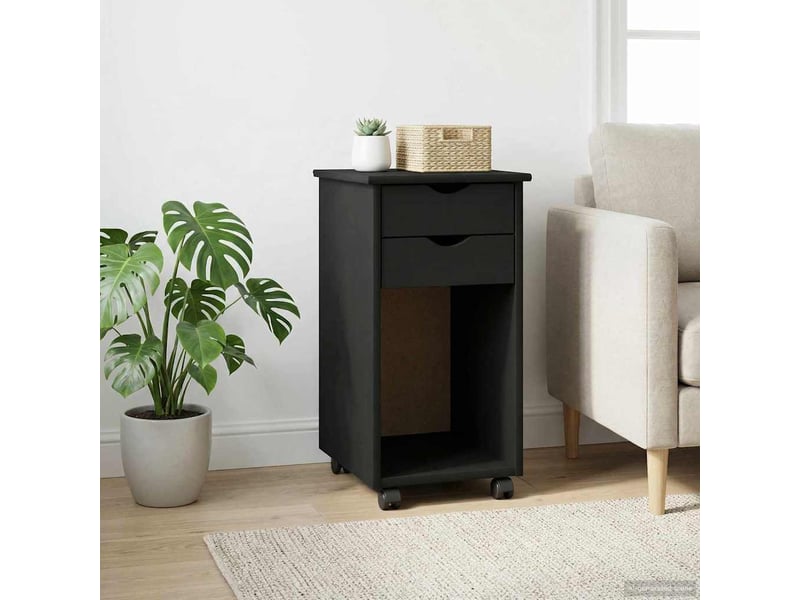  Caisson roulant de bureau, meuble de rangement 34 x 39 x 65,5 cm pin massif noir  - Conforama C