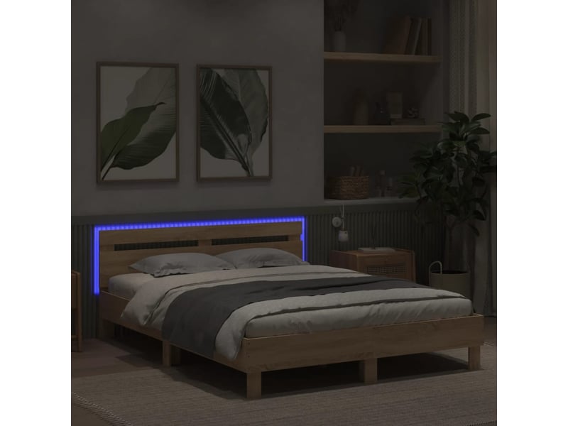 Lit double- lit adulte - cadre de lit avec led sans matelas chêne sonoma 150x200 cm - Conforama C
