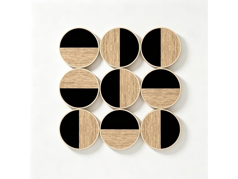  Décoration murale 3d à neuf disques avec éléments réfléchissants en métal, mdf et plastique noir naturel 60 × 60 cm  - Conforama A