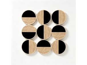 Décoration murale 3d à neuf disques avec éléments réfléchissants en métal, mdf et plastique noir naturel 60 × 60 cm