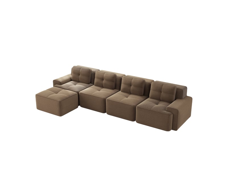  Canapé d'angle, canapé modulable — avec méridienne, sans montage, sans cadre, base antidérapante, style cloud, marron, en velours, 4 places  - Conforama B