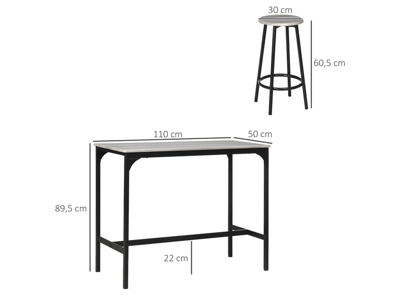  Ensemble bar 5 pièces, table et 4 tabourets, design industriel, compact, rustique  - Conforama E