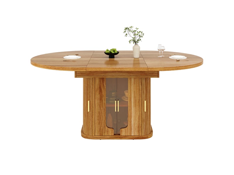  118-158 noyer table à manger extensible avec rangement, design moderne, structure fonctionnelle pour cuisine et salle à manger  - Conforama A