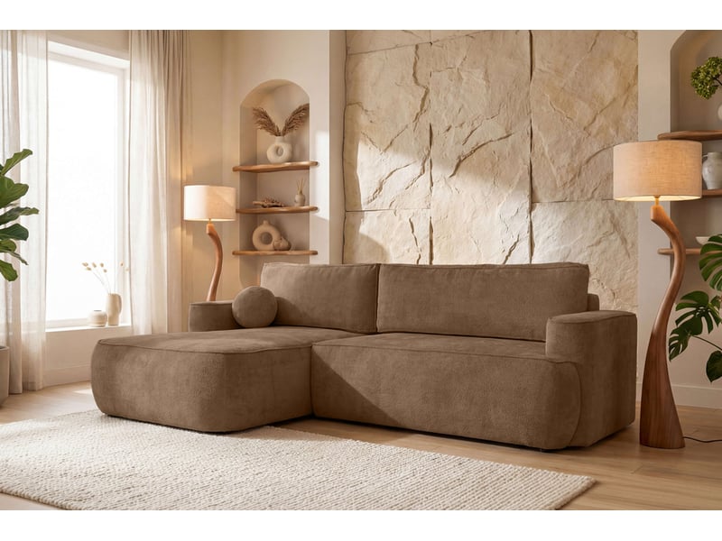  Canapé d'angle gauche cassis avec coffre de rangement en tissu chenille - marron glacé CASSIS - Conforama B