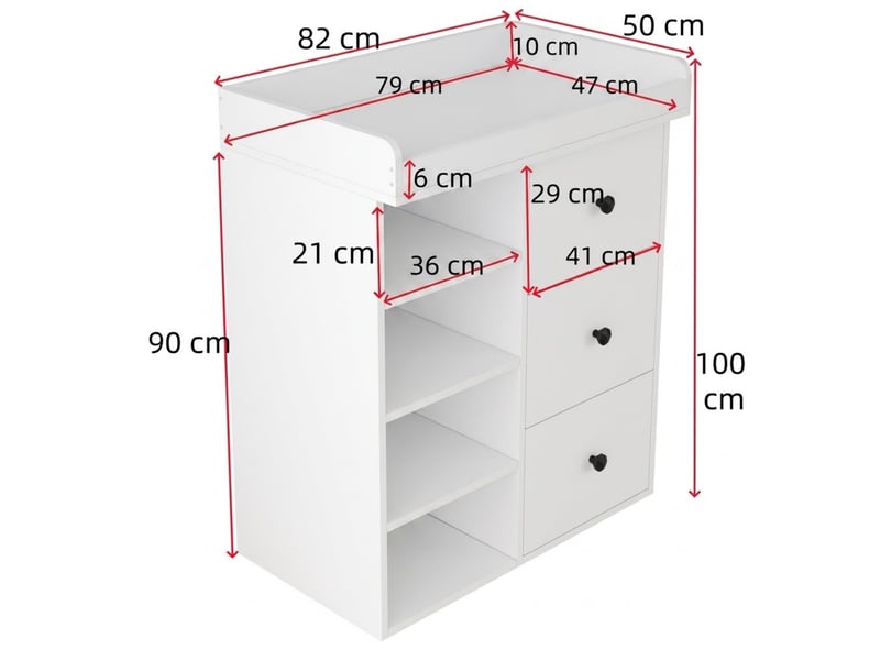  Commode à langer bébé 2-en-1 82x50x100 cm, rangements, barrière amovible, mdf blanc et noir  - Conforama C