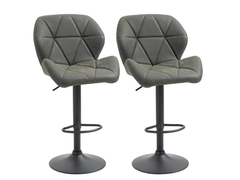  Lot 2 tabourets bar réglables, métalsimilicuir, dossier, repose-pieds, 51,5x57,5x93-114,5 cm, vert militaire.  - Conforama A