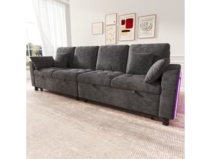 Canapé d'angle convertible 4 places en l, 2 couchages coulissants, led, usbtype-c, dossier réglable, chenille gris