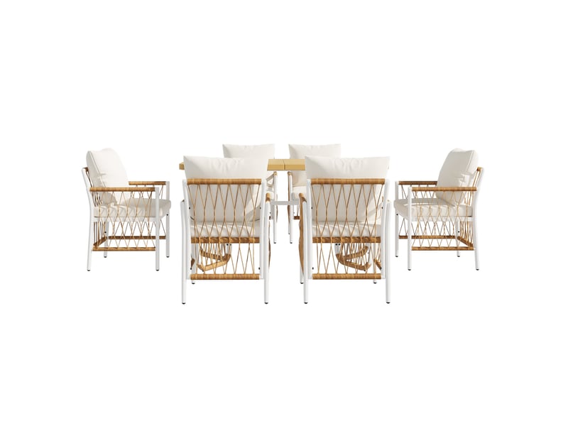 Salon de jardin 159,5x77,5x75 cm 1 table et 6 chaises avec coussins métal beige, brun et naturel - Conforama A