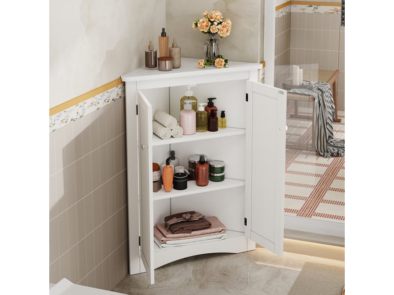  Meuble d'angle 2 portes en mdf 3 niveaux blanc 61.5 x 34.5 x 90 cm  - Conforama D