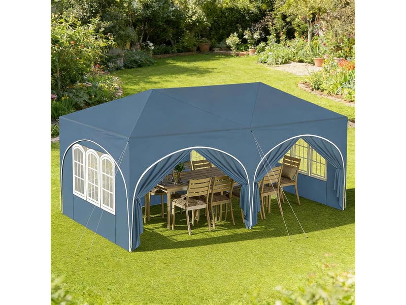 Gazebo 3x6 m bleu avec 6 parois latérales, tente de réception pliable déperlante - Conforama B