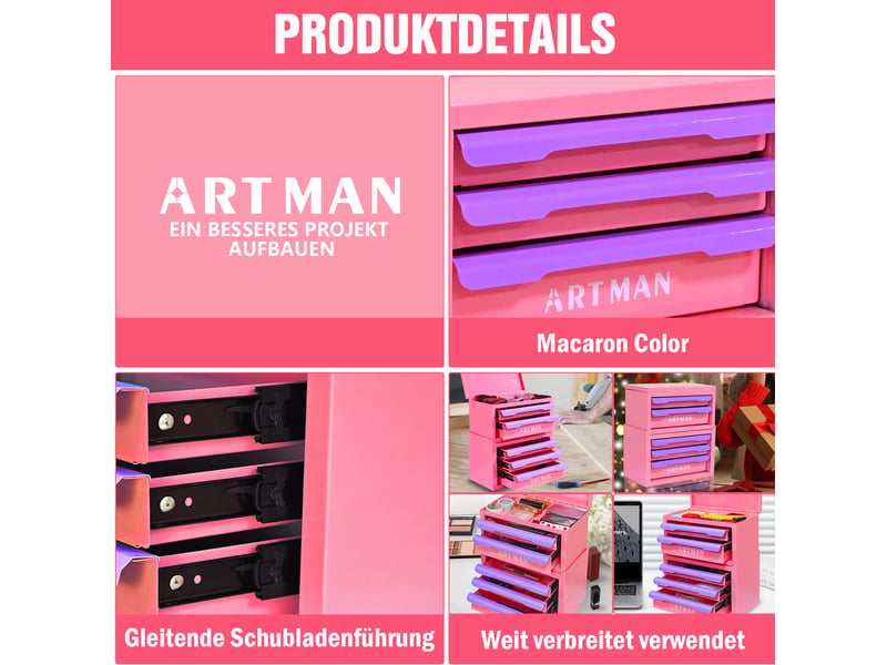  Coffret de rangement à tiroirs, organisateur bureau et cosmétique – lila-rosa, 5 tiroirs  - Conforama B