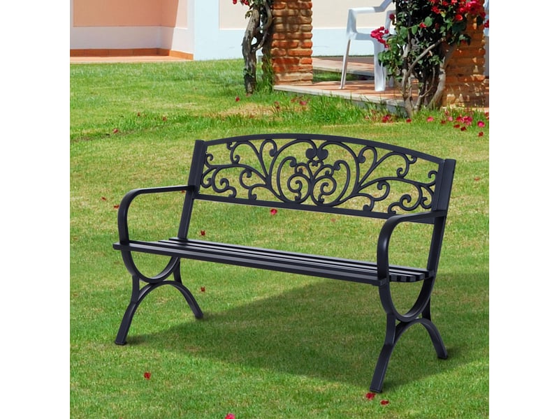  Banc de jardin terrasse en acier fonte noir 3 places 127 x 60 x 85 cm charge max 240 kg  - Conforama D