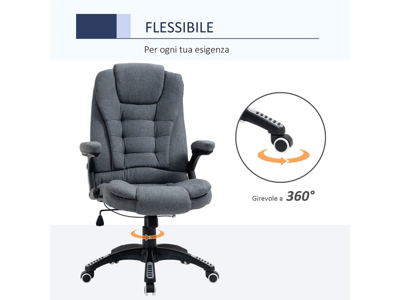 Chaise de bureau ergonomique grise réglable en hauteur, siège pivotant à roulettes 65x72x110-120 cm - Conforama W