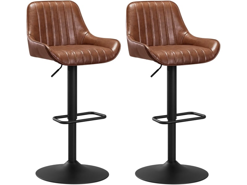  Lot De 2 Tabourets Bar Réglable En Hauteur, Accoudoirs Et Dossier, En Faux Cuir + Métal, Brun  - Conforama A