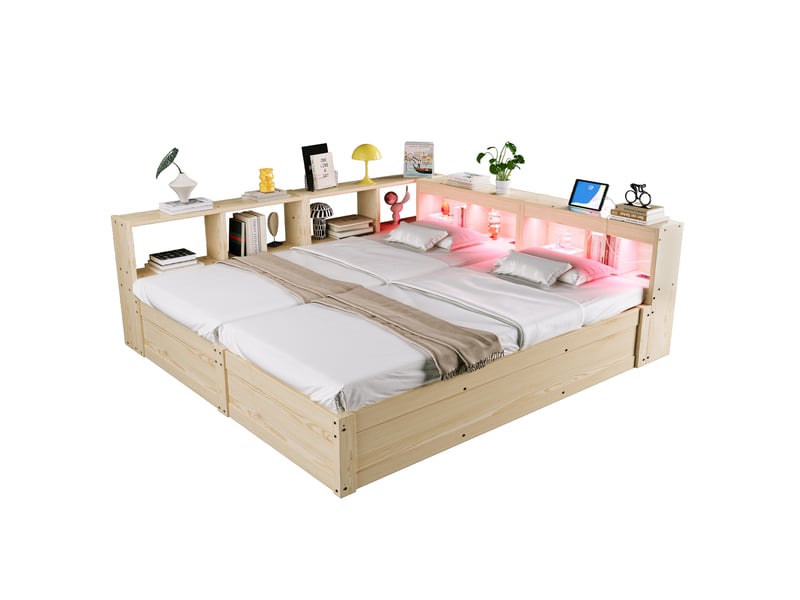  Modenvie lit multifonction 90180x200 cm - led, prises intégrées et rangements - pour petit espace - naturel  - Conforama A