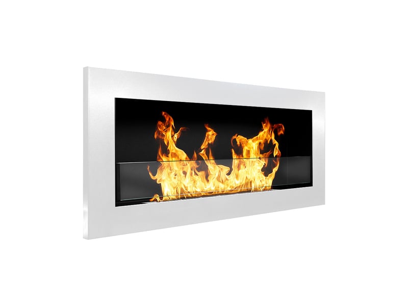  Livorno - cheminée murale bioéthanol 90 x 40 x 12 cm avec brûleur 0,75 l en acier et verre blanc  - Conforama C