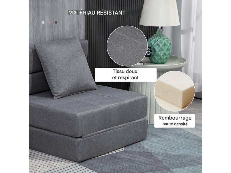  Fauteuil convertible 1 place en tissu gris foncé 70 x 70 x 61 cm  - Conforama E