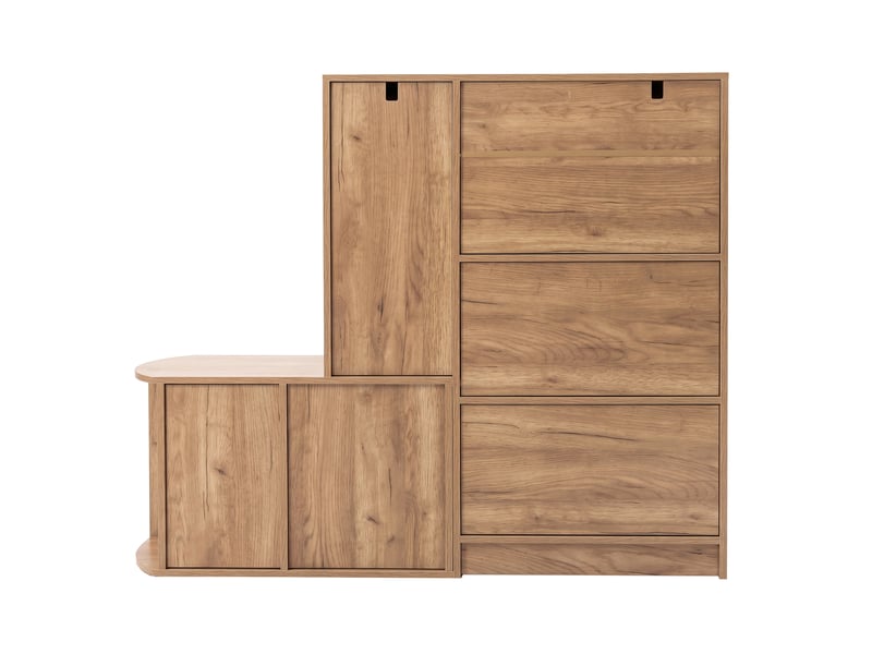  Meuble à chaussures avec banc 130x35x110,5 cm, grand rangement, 1 tiroir, 5 portes, mdf, naturel  - Conforama E