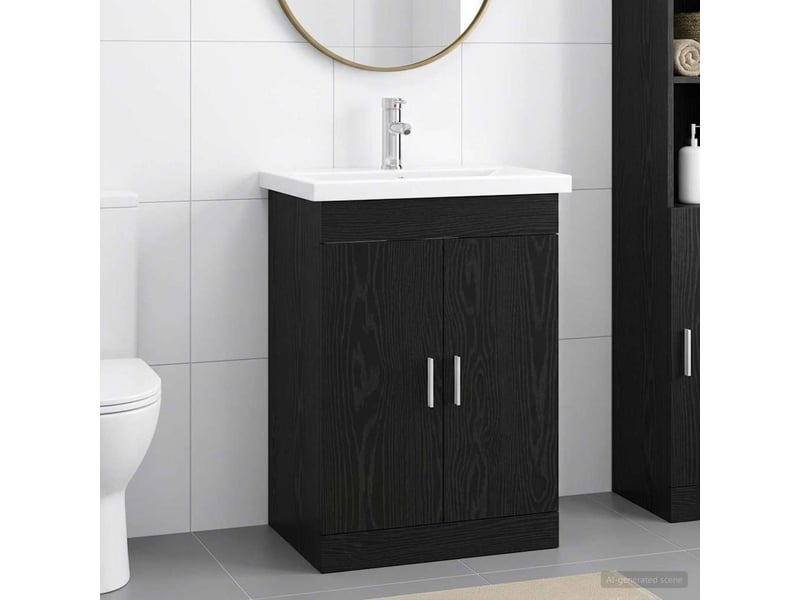  Ensemble de mobilier de salle de bain chêne noir shl3524  - Conforama B