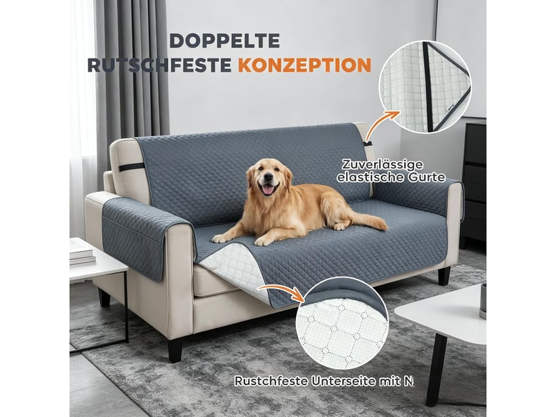 Housse de protection canapé 3 places imperméable antidérapante avec poches de rangement - Conforama E