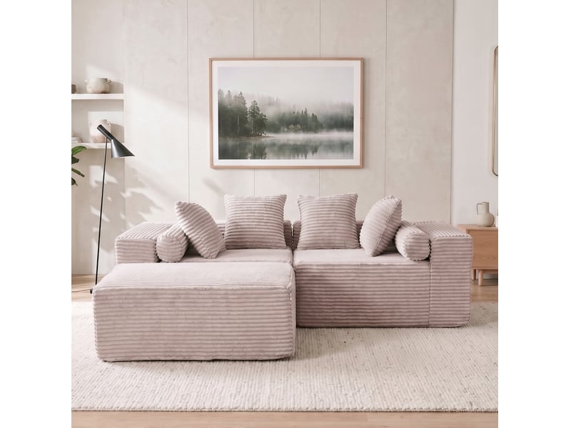  Canapé modulable d'angle 3 places compressé 266x110x60 cm, pour le salon, en mousse douce et en velours côtelé, beige  - Conforama D