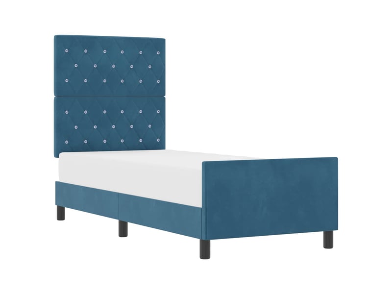  Lit simple- lit adulte -  lit à ressorts avec tête de lit bleu foncé 80 x 200 cm velours  - Conforama A