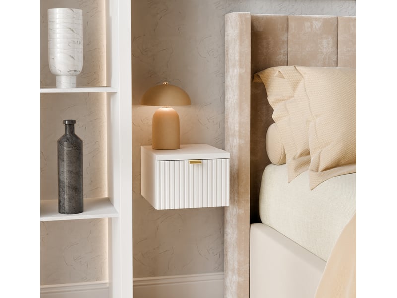  Table de chevet suspendue blanche – étroite 25 cm, façade cannelée, pour petite chambre  - Conforama B