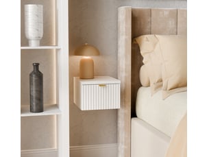 Table de chevet suspendue blanche – étroite 25 cm, façade cannelée, pour petite chambre
