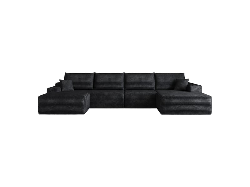  Canapé d'angle noir modulable avec méridienne, canapé en l assise profonde sans montage, canapé compressé  - Conforama A