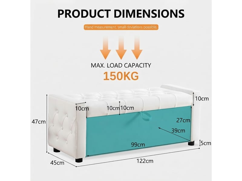 Pouf repose-pieds, 122x45x47 cm, rangement intégré, blanc cao-W3498P511609-conf-NEW - Conforama E